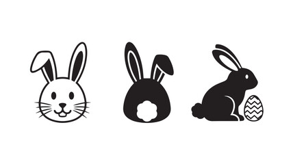 Obraz premium Black and white Easter bunny icons with egg on plain background for holiday concepts