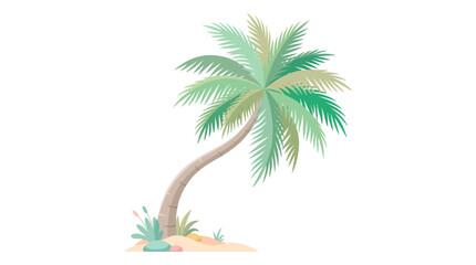 Obraz premium A Single Palm Tree Leaning Gracefully on a Sandy Shore.