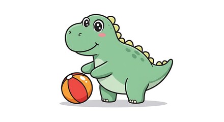 Fototapeta premium Cute dinosaur playing ball