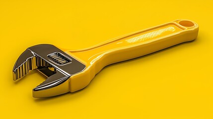 Obraz premium Yellow Adjustable Wrench on Yellow Background 3D Render