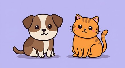 Naklejka premium Cute dog and cat illustration