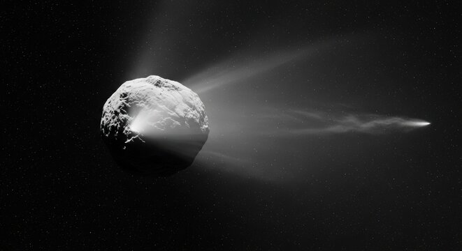 Cosmic comet nucleus a dirty snowball of ice and dust ejecting material into space