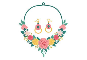 Elegant floral hoop earring display featuring delicate pink and yellow roses with ornate gold earrings © nasir
