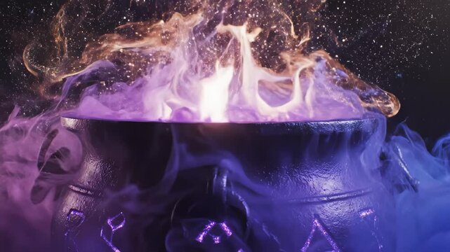 Magic cauldron with glowing smoke