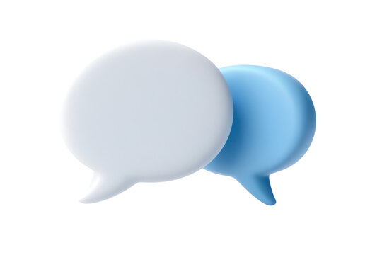 3D icon of two overlapping chat bubbles, soft claymorphism style, smooth rounded surfaces