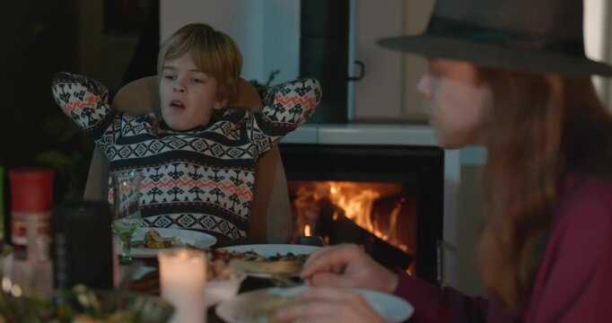 Kid Spend Time with Uncles. Friends Have a Home Party Dinner. 4K 10-bit