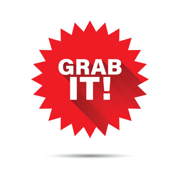 catchy red starburst promotion sticker featuring white grab it text for urgent commercial marketing campaigns