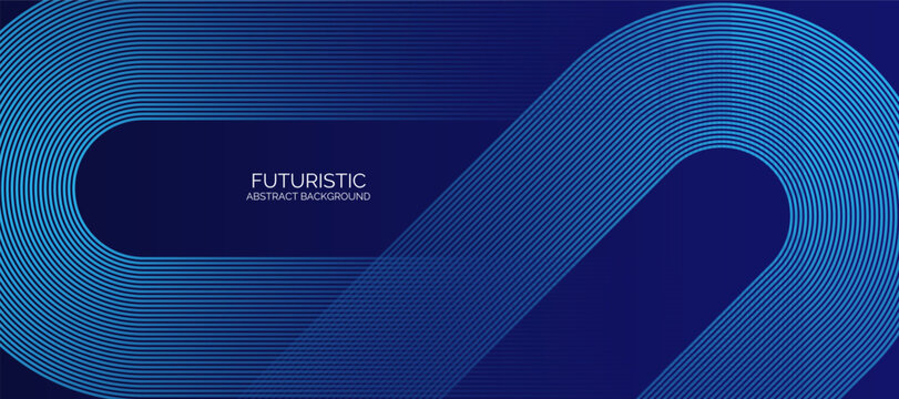 Blue abstract background with geometric lines. Modern  blue diagonal rounded lines pattern. Futuristic technology concept. Suit for poster, banner, brochure, corporate, website