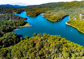 Aerial view of Tuyen Lam Lake, near Da Lat city, Vietnam © monticellllo