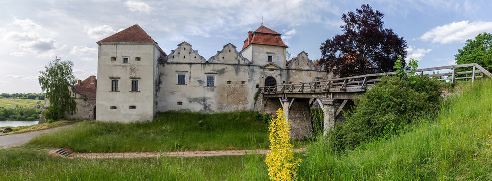 Ancient castle from castle bridge side in Svirzh village, Ukraine