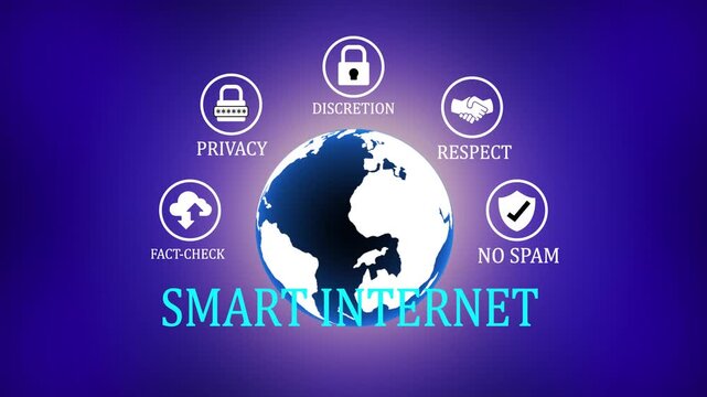 Smart internet concept featuring a glowing globe surrounded by digital representing online privacy discretion respect.