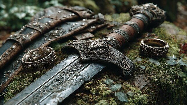 Medieval fantasy sword and armor costume layout pictures