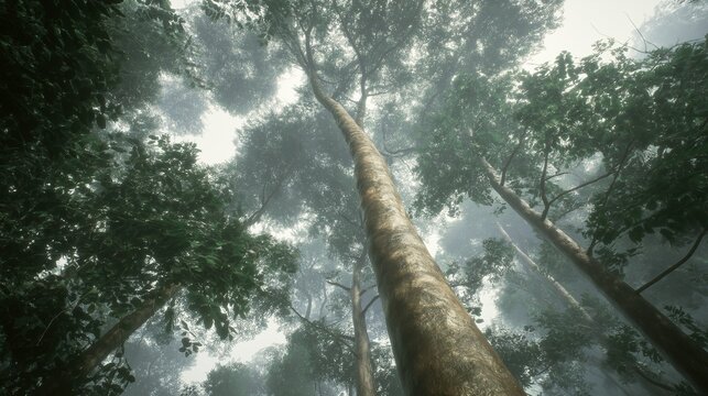 Aquilaria tree growing in a humid tropical forest, tall and slender