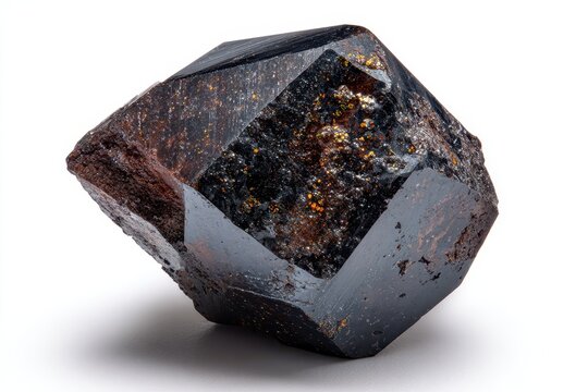 Isolated sphalerite mineral crystal with dark color and brown undertones, macro shot