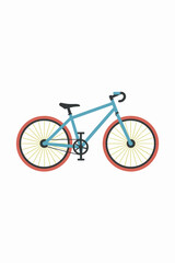 Naklejka premium Minimalist blue bicycle illustration featuring stylized red tires and yellow spokes for flat graphic design concepts representing eco-friendly urban commuting recreation leisure travel and cycling hob