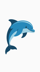 Obraz premium A cute friendly blue dolphin illustration leaping through the air with a happy expression for marine life education children books aquatic ocean themes summer vacation mascot vector design graphic ass