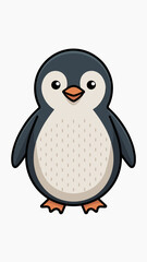 Naklejka premium A cute cartoon baby penguin standing alone on a white background, featuring a stylized feathered body, orange beak and webbed feet, perfect for playful children’s book illustrations, nursery wall art 