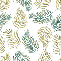 Seamless watercolor pattern with tropical palm leaves © Ольга Примачек