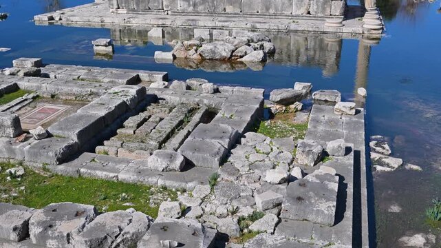 Flooded ancient Greek Temple of Leto ruins at Letoon, Turkey