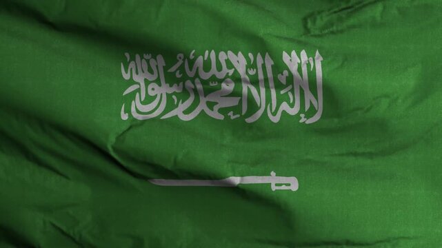 4K Saudi Arabia Flag Textured Waving Background, Realistic Full Frame KSA National Flag Fabric Pattern, Seamless Loop Video for National Day and Founding Day
