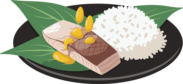 Traditional Hilsa Fish with Panta Rice Pohela Boishakh Food Illustration