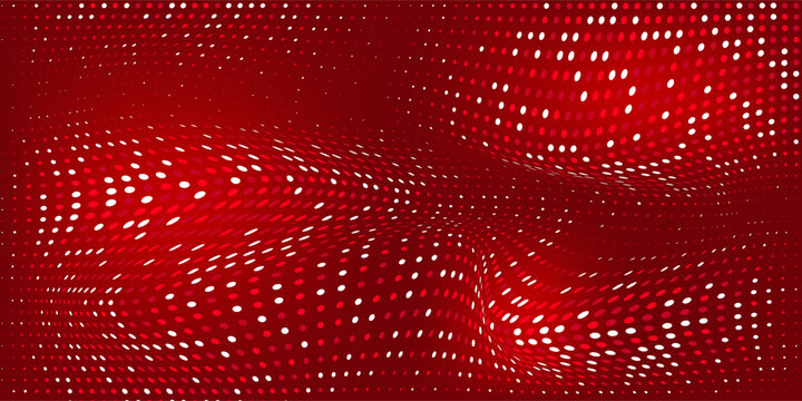 Abstract halftone background made of small square dots of different sizes in red colors