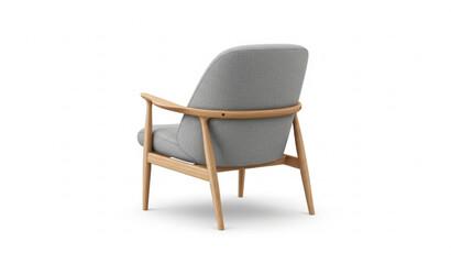 Fototapeta premium Modern armchair back view with light wood frame and grey upholstery realistic furniture vector isolated on white