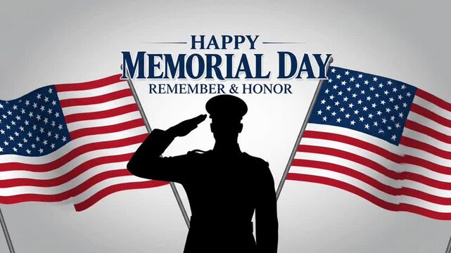 Happy memorial day military saluting veteran with american flags