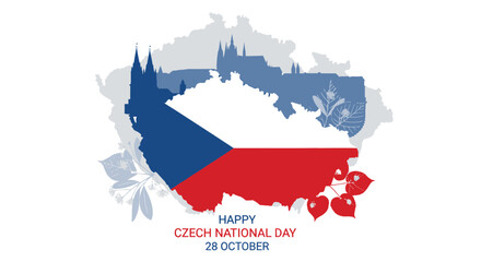 Fototapeta premium Happy Czech National Day 28 October - Czech Republic Map Flag and Landmarks