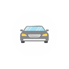 Fototapeta premium Modern gray car with yellow headlights inside a blue circle icon