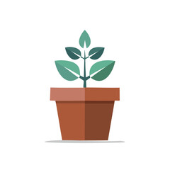 Obraz premium Green plant growing in a terracotta pot flat icon style