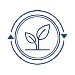 Fototapeta premium Circular icon representing growth and renewal with sprouting plant and arrows