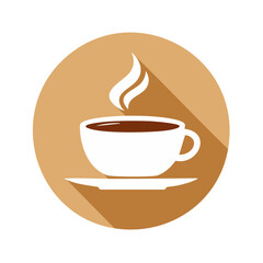 Obraz premium Steaming Hot Coffee Cup and Saucer with Long Shadow, Flat Design Icon