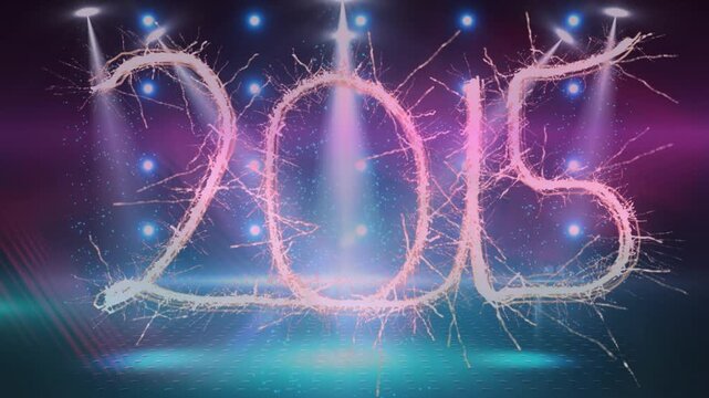 Animation of 2015 and light trails on black background