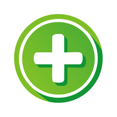 Obraz premium Green circle with white plus symbol and shadow effect, representing addition, health, or positive sign