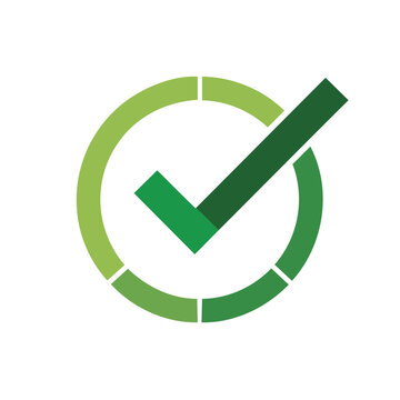 Green checkmark symbol inside segmented circle abstract modern design