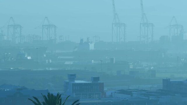 Animation of red shapes moving over cityscape