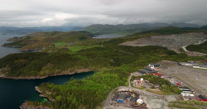 Norwegian Industrial Worksites, Mineral Production, Cinematic Aerial