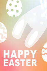Fototapeta premium Celebration of Happy Easter with colorful eggs and a bunny hand