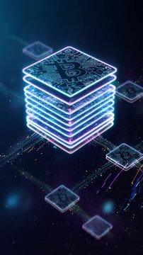 Stacked Compute Tiles Scaling Upward, Cloud Engineer Deploying Microservices, Luminous Chip Layers, Synchronous Data Flow Between Stacks, Neon Connectors And Busy Topology