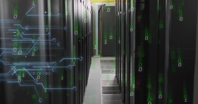 Animation of binary coding and data processing over computer servers