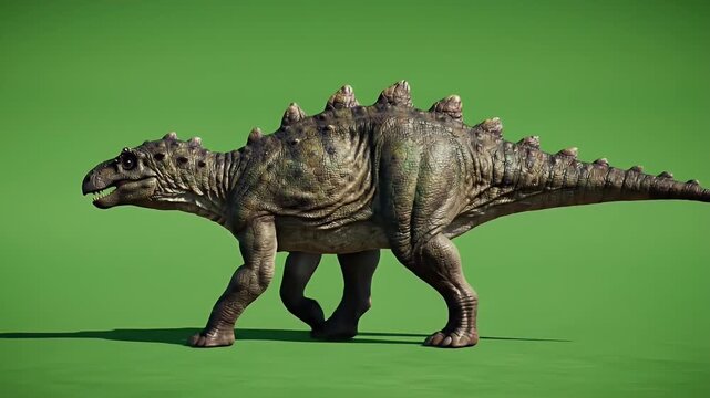 Realistic Iguanodon Dinosaur Full Body Walking Loop With Balanced Stride On A Clean Green Screen Background Isolated For Visual Effects And Animation