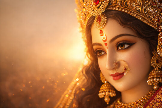 Hindu Goddess Durga Mata Portrait for Navratri /Navratrarambh Festival Dandiya Garba Celebration Spiritual Background
