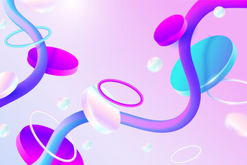 Obraz premium Abstract colorful gradient shapes and bubbles floating in pastel background creative design elements