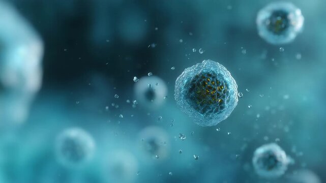 Cells under microscope, microbiology, medical research, biotechnology, cellular biology, healthcare science, laboratory analysis, microscopic organism