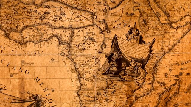 Antique cartographic map Africa continent detailed historical geographic illustration