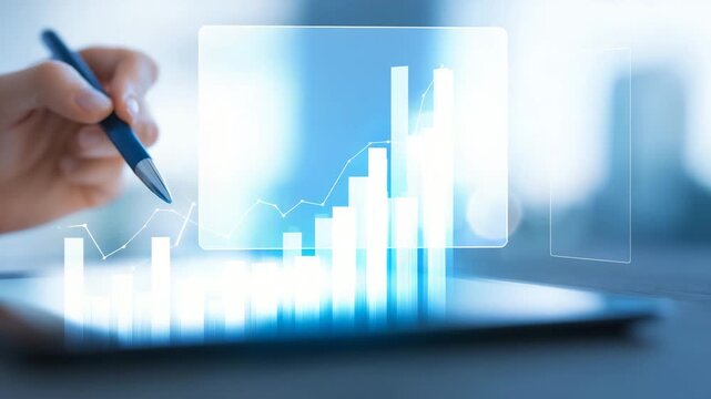 Hand drawing upward business graph, financial growth concept, stock market analytics, profit trend, data analysis, investment planning, fintech technology