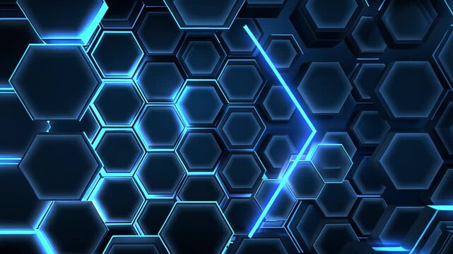 Modern Blue Hexagonal Pattern with Glowing Lines and Textures