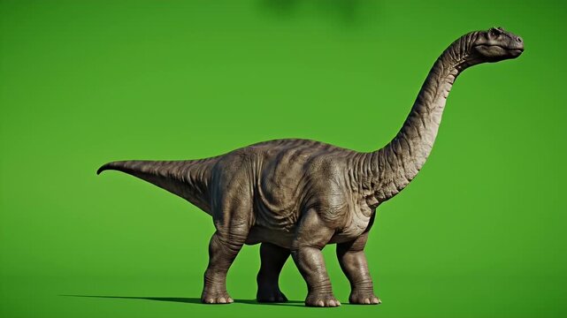 Realistic Brachiosaurus Dinosaur Full Body Idle Breathing on Green Screen Background Ideal for Educational or Cinematic Visuals