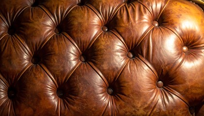 Naklejka premium Close-up of a luxurious brown leather tufted upholstery texture.